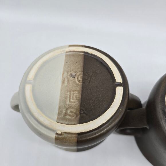 Vintage McCoy Striped Sandstone Double Handled Soup Mugs Set of 2 Multicolor USA - Picture 7 of 9